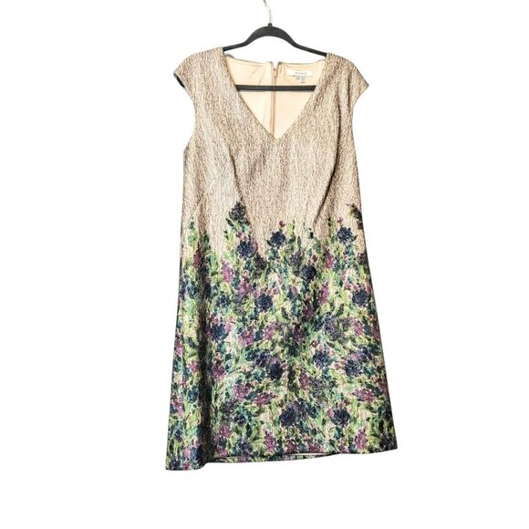 NWT Kay Unger New York A-line Metallic, Cap Sleeve Floral Cocktail Dress Size 14 - Picture 3 of 9